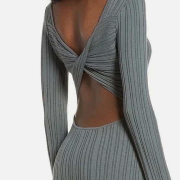 Open Edit  Ribbed Long Sleeve Open Back Crew Neck Dress - Picture 4 of 4